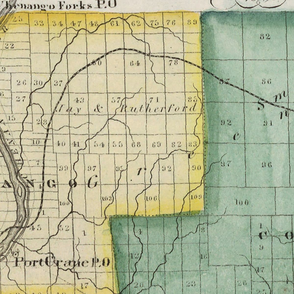 Restored historic details from the 1840 county map of Broome County, New York