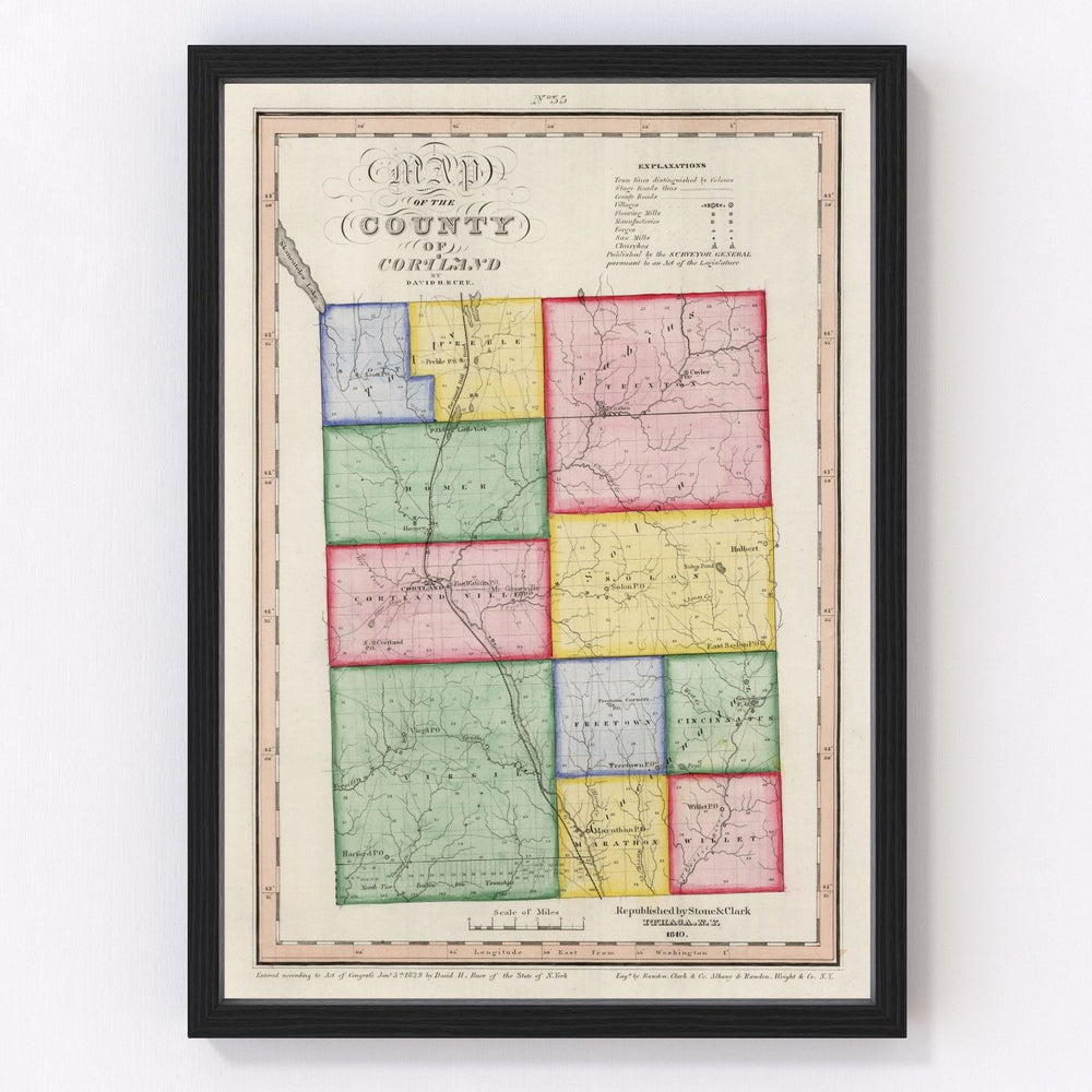 Cortland County Vintage Map 1840