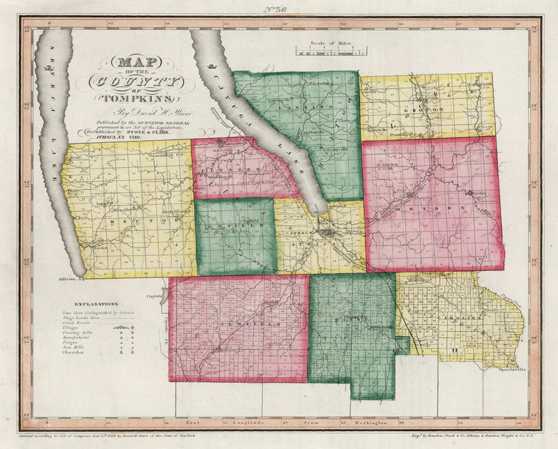 Size comparison using Vintage Map of Tompkins County, New York 1840
