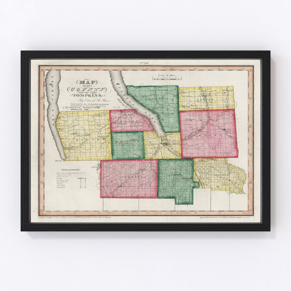 Tompkins County Vintage Map 1840