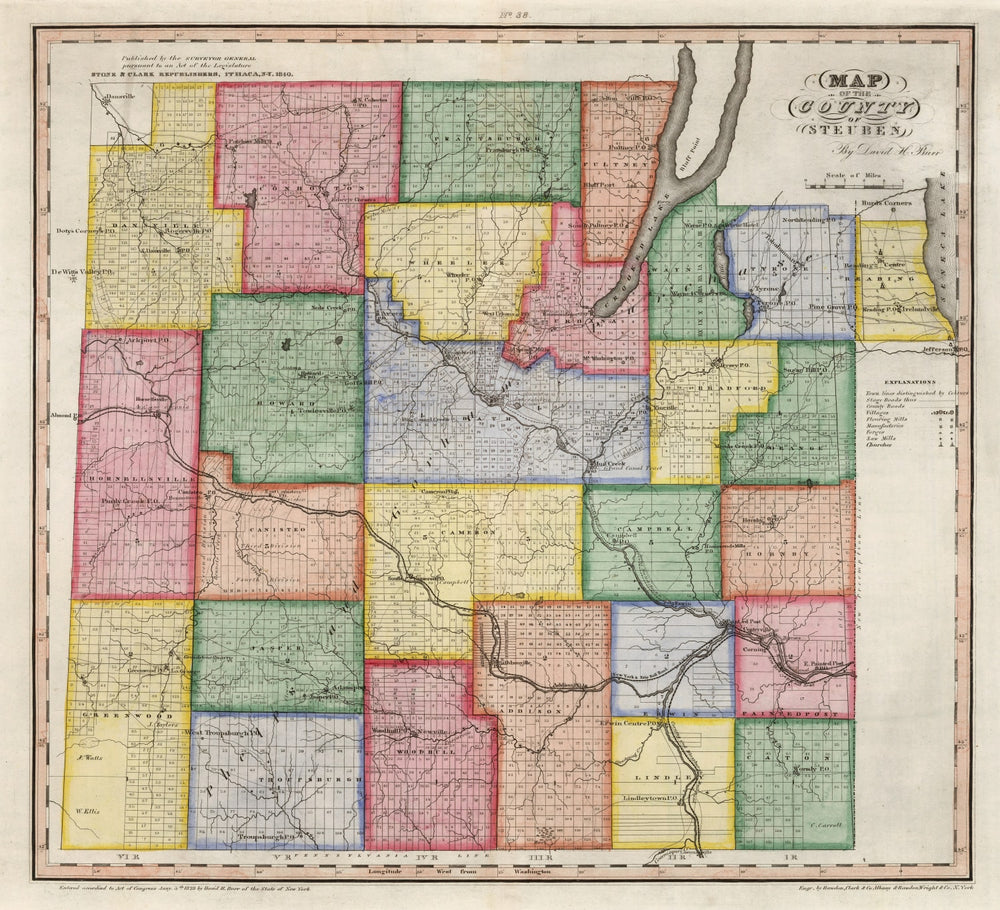 Vintage Map of Steuben County, New York 1840 print style example
