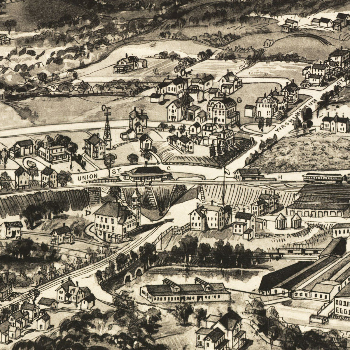 Restored historic details from the 1898 city map of East Walpole, Massachusetts