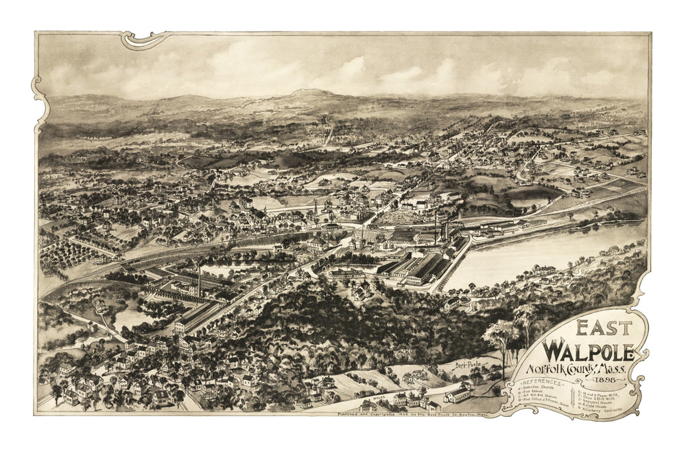 Vintage Map of East Walpole, Massachusetts 1898 print style example