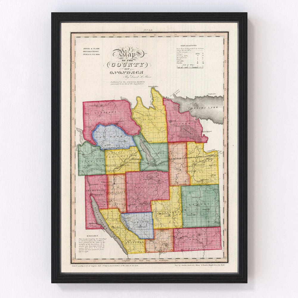 Onondaga County Vintage Map 1840