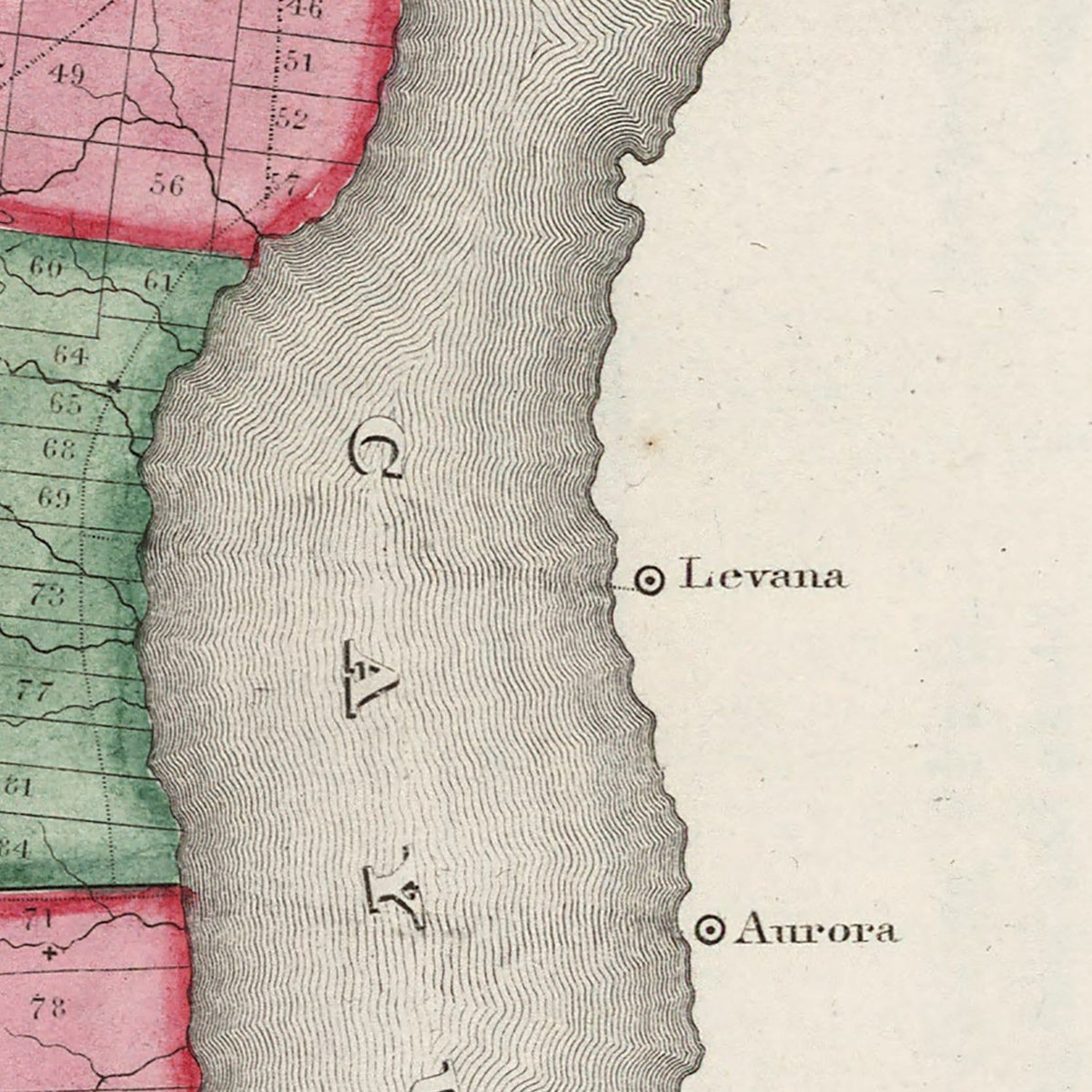 Restored historic details from the 1840 county map of Seneca County, New York