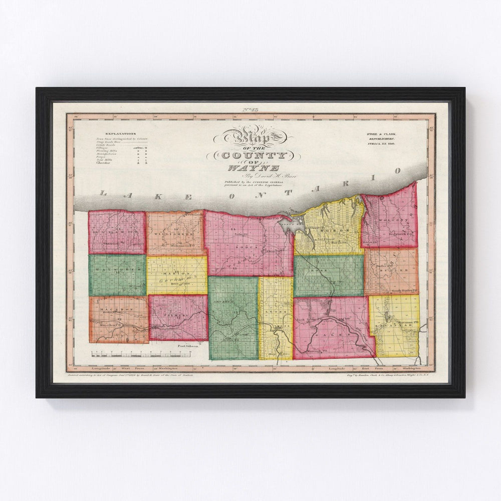 Wayne County Vintage Map 1840