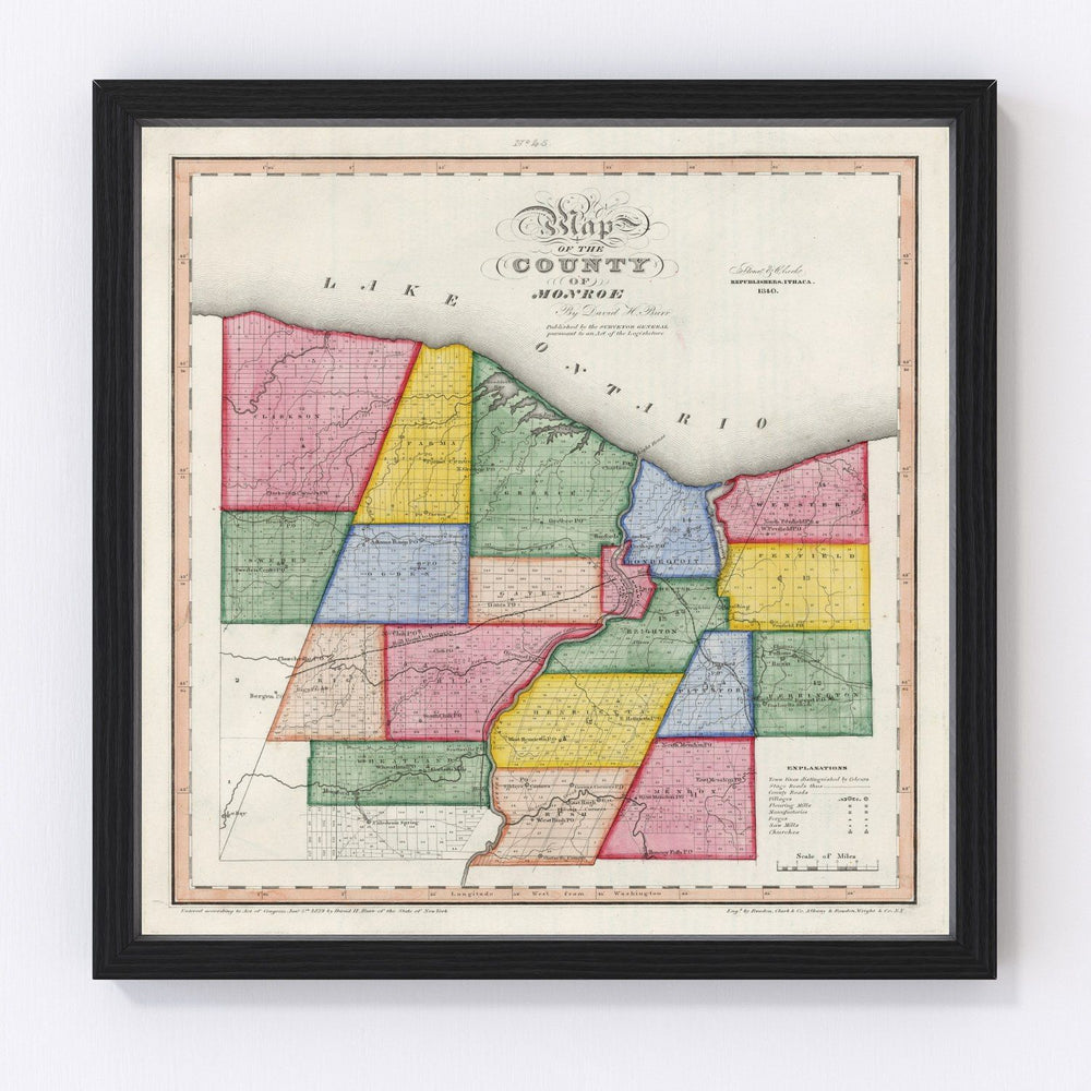 Monroe County Vintage Map 1840