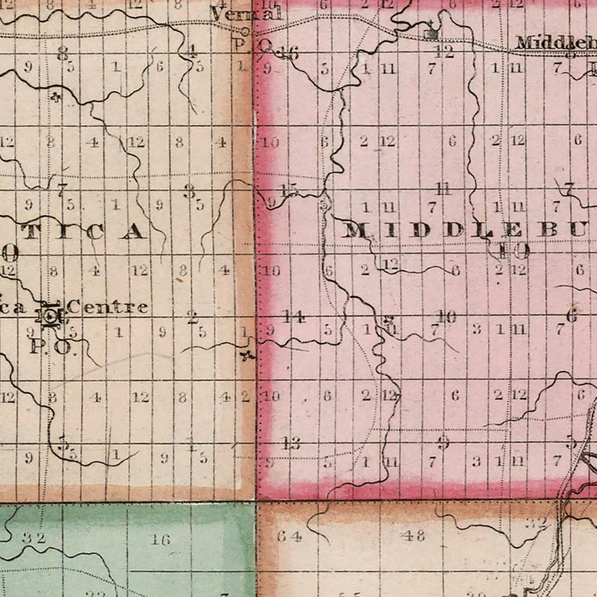 Restored historic details from the 1839 county map of Genesee County, New York