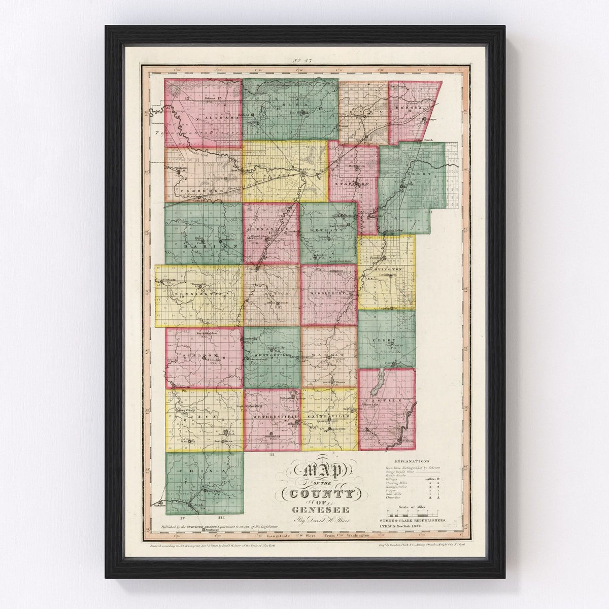 Genesee County Vintage Map 1839