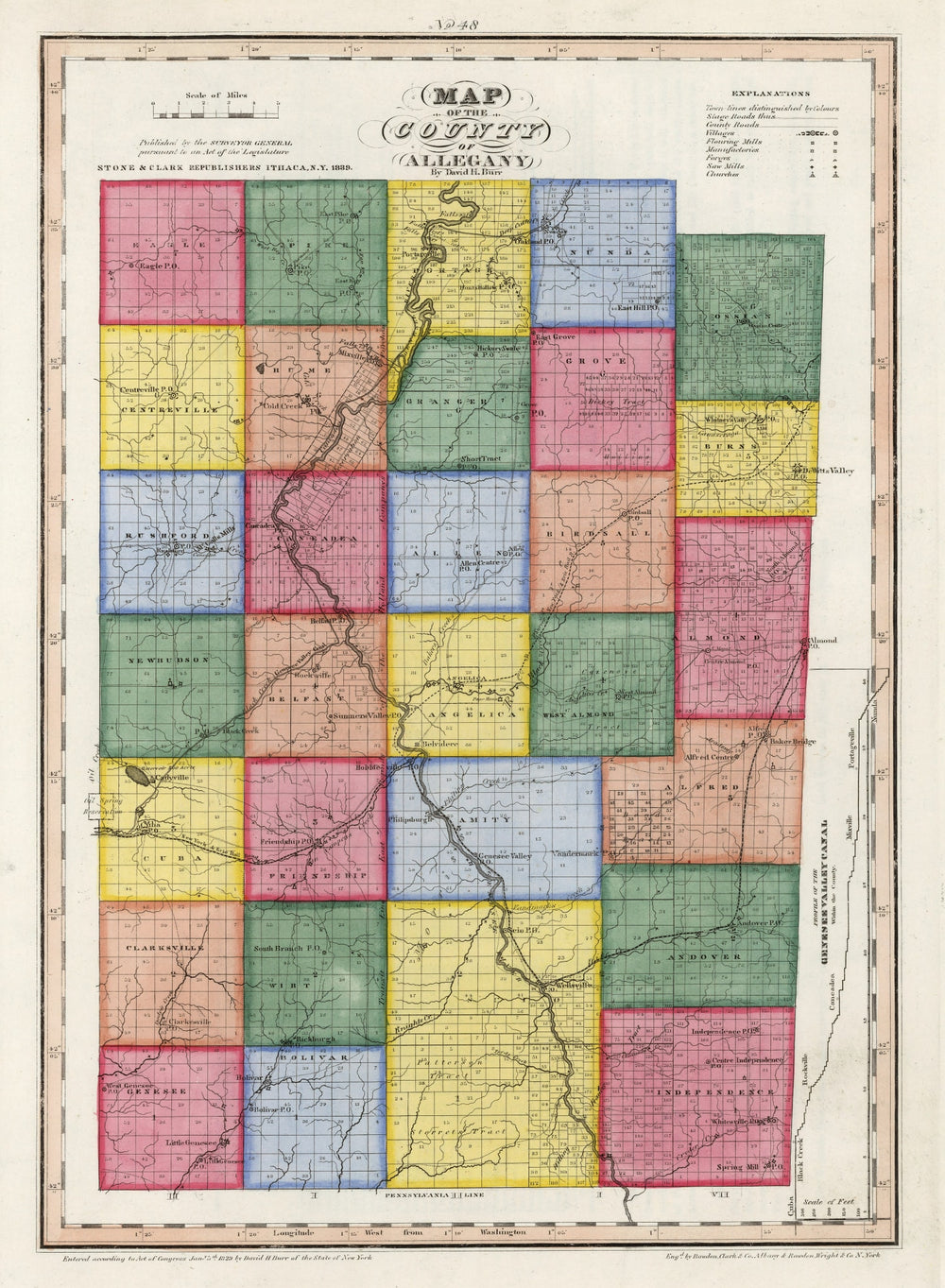 Vintage Map of Allegany County, New York 1840 print style example