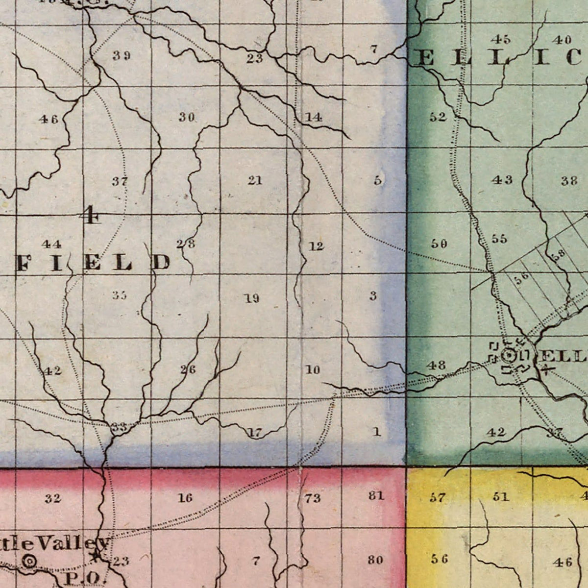 Restored historic details from the 1839 county map of Cattaraugus County, New York