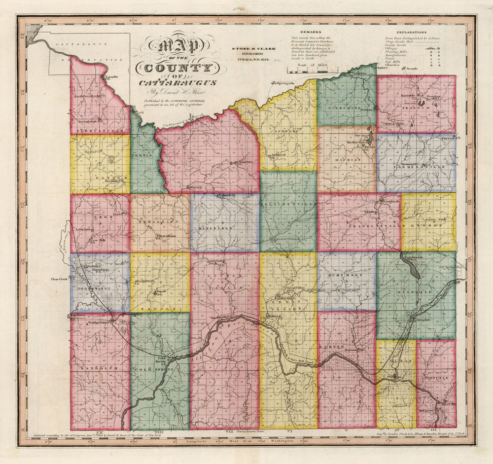 Vintage Map of Cattaraugus County, New York 1839 print style example