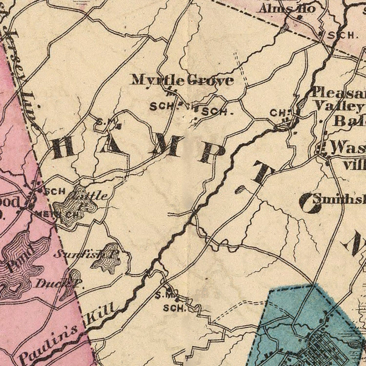 Restored historic details from the 1872 county map of Sussex County, New Jersey