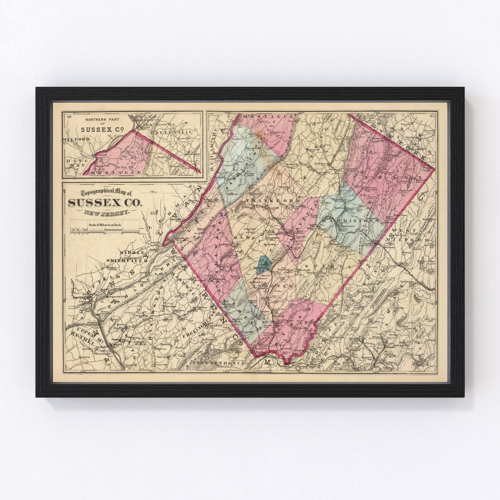 Sussex County Vintage Map 1872