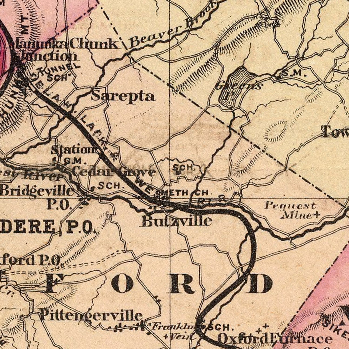 Restored historic details from the 1872 county map of Warren County, New Jersey