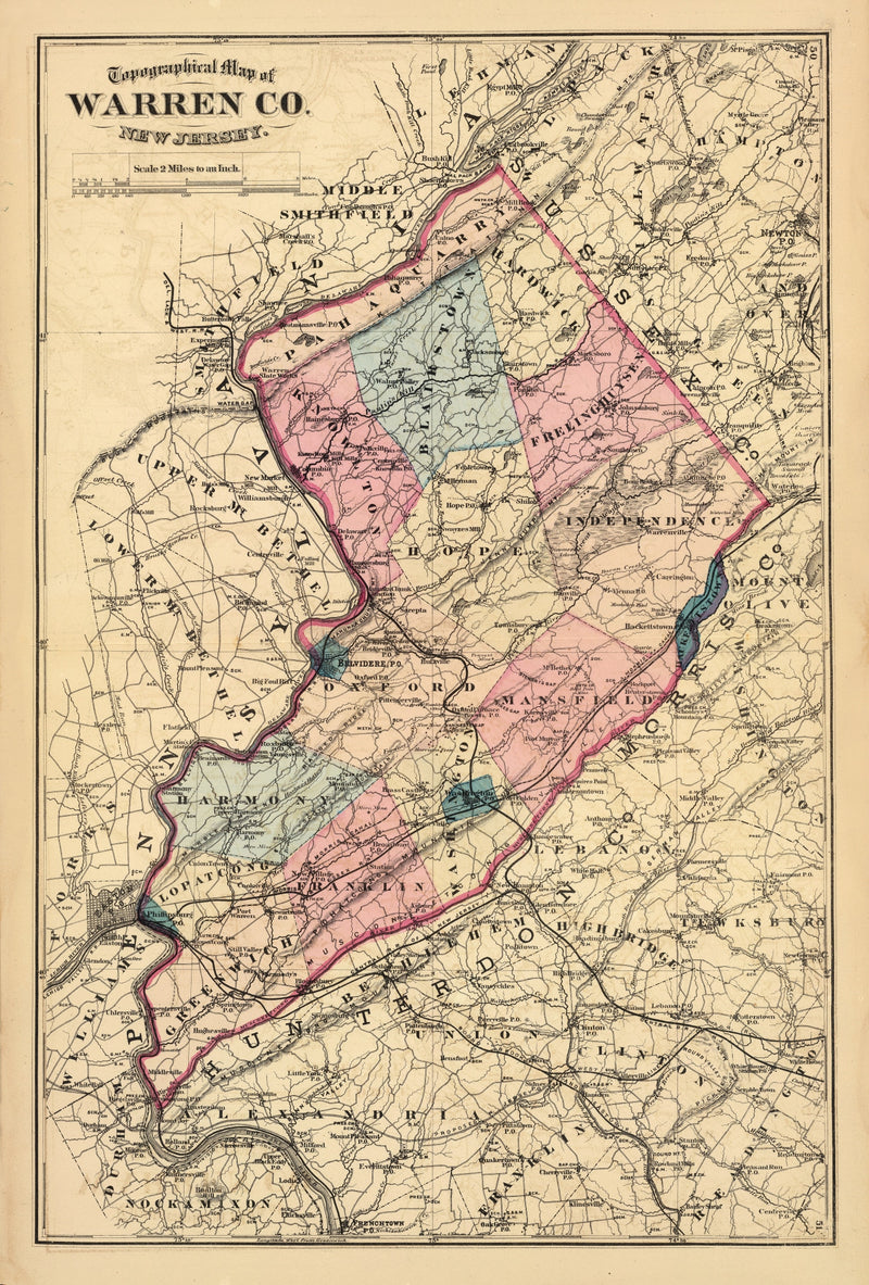 Size comparison using Vintage Map of Warren County, New Jersey 1872