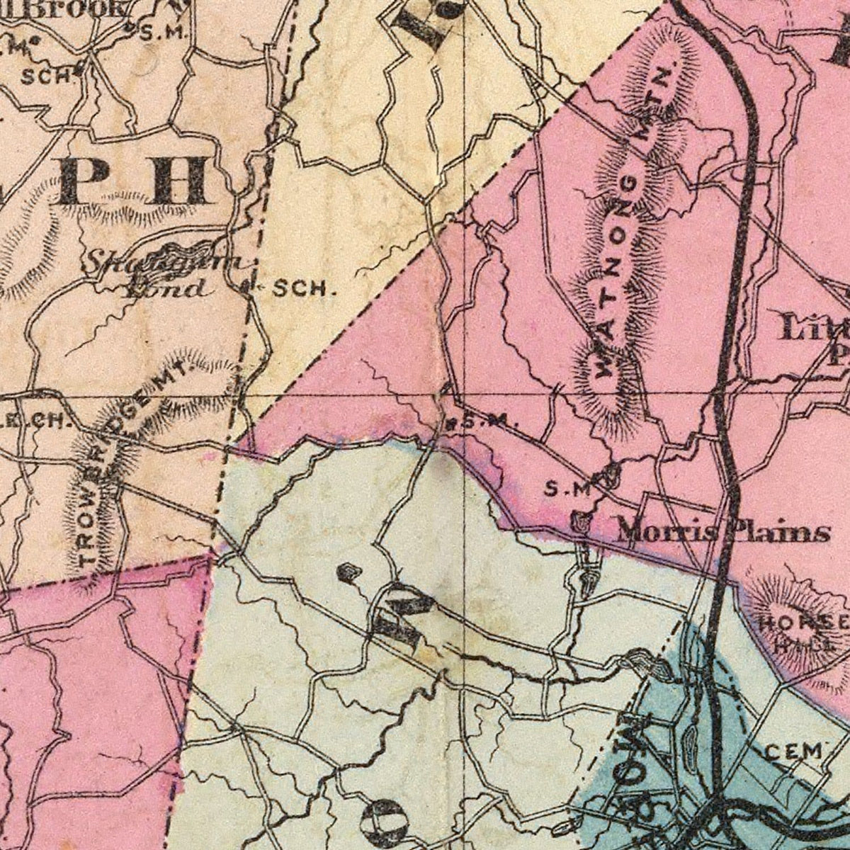 Restored historic details from the 1872 county map of Morris County, New Jersey