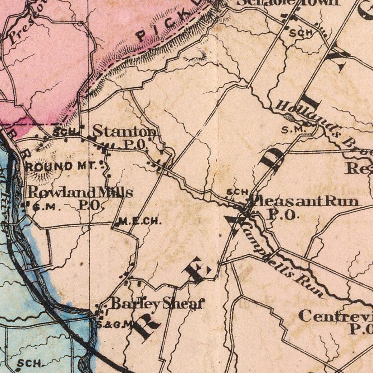 Restored historic details from the 1872 county map of Hunterdon County, New Jersey