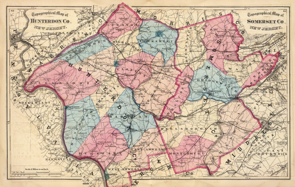 Vintage Map of Hunterdon County, New Jersey 1872 print style example