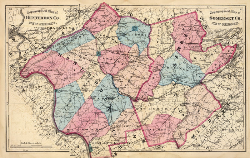 Size comparison using Vintage Map of Hunterdon County, New Jersey 1872
