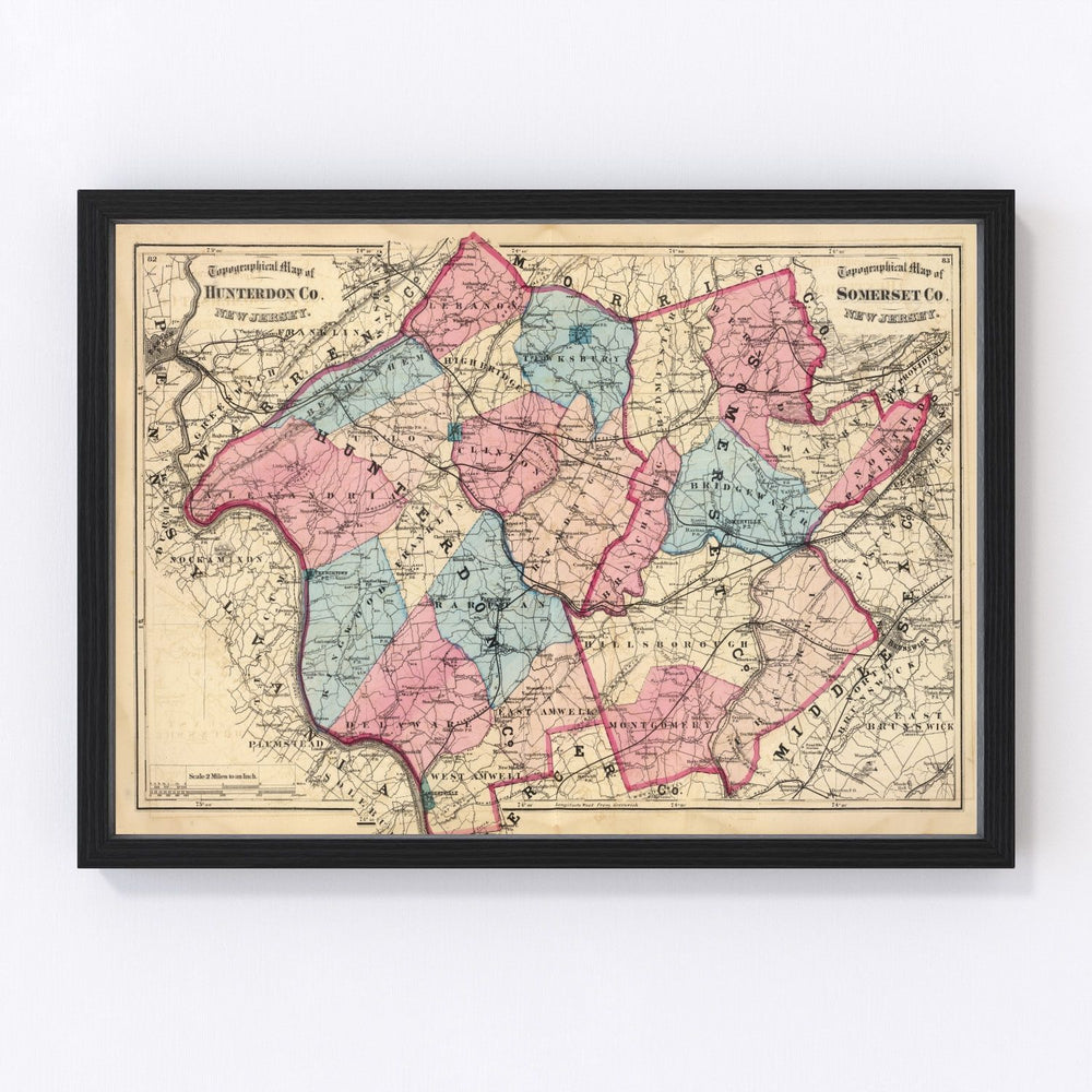 Hunterdon County Vintage Map 1872