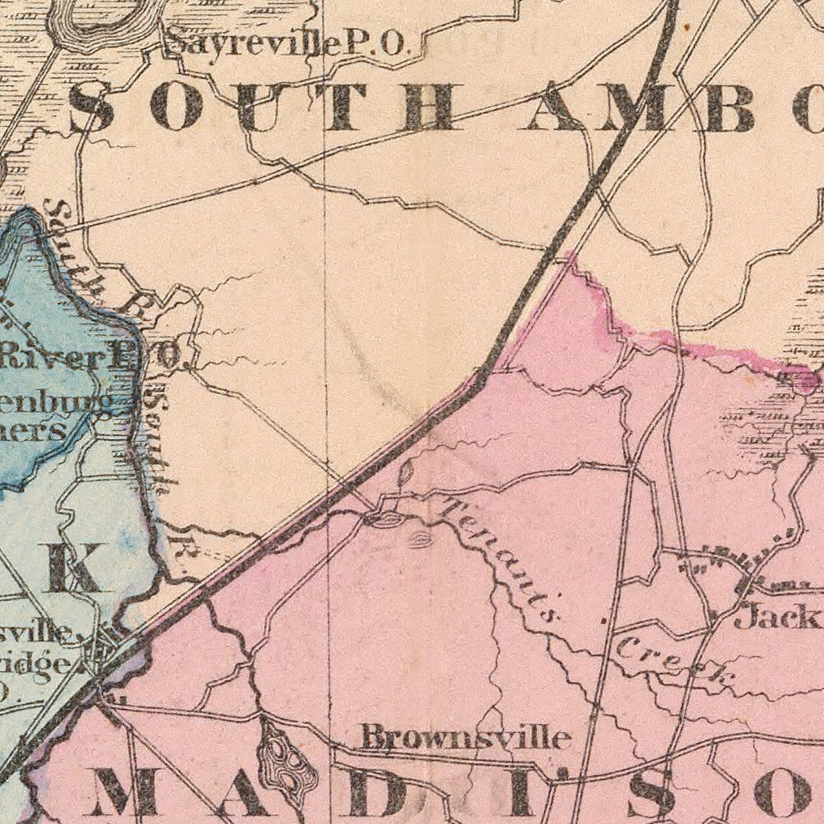 Restored historic details from the 1872 county map of Middlesex County, New Jersey
