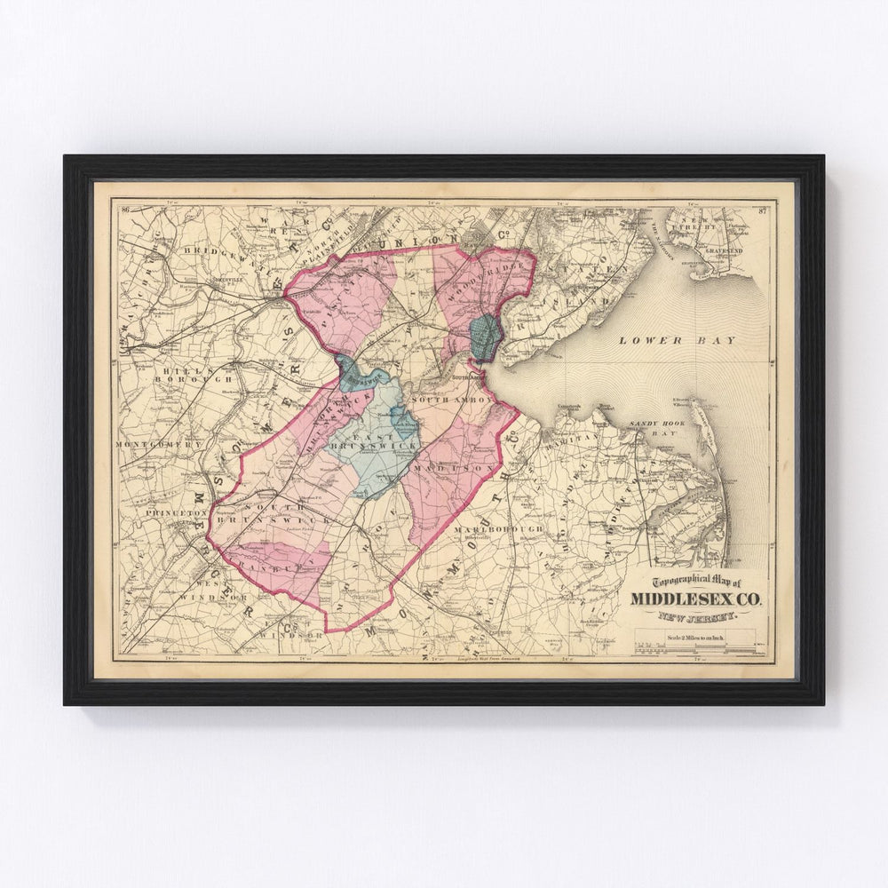 Middlesex County Vintage Map 1872