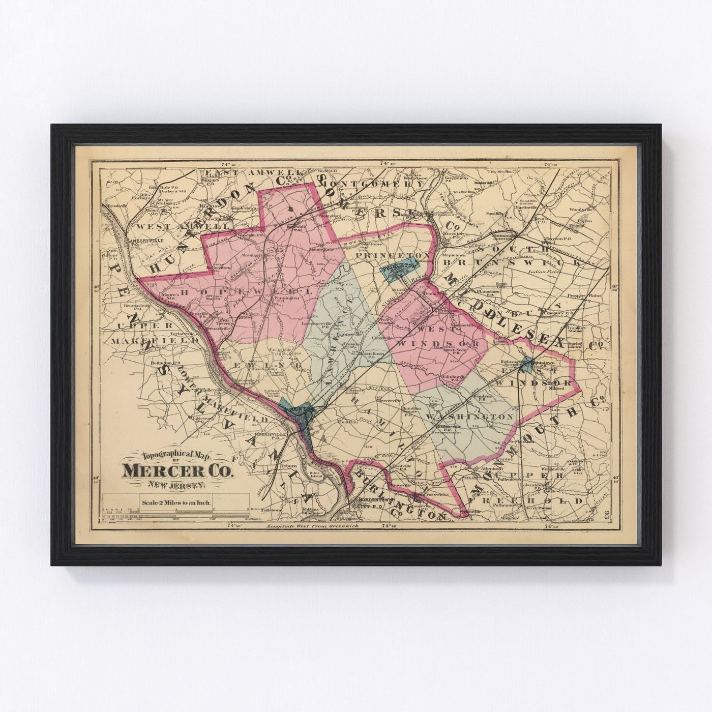Mercer County Vintage Map 1872