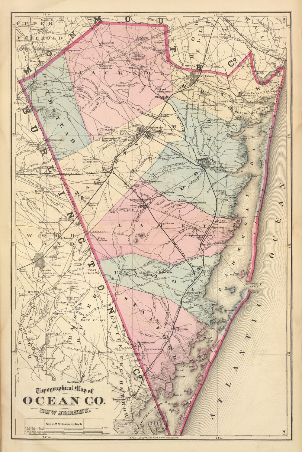 Vintage Map of Ocean County, New Jersey 1872 print style example