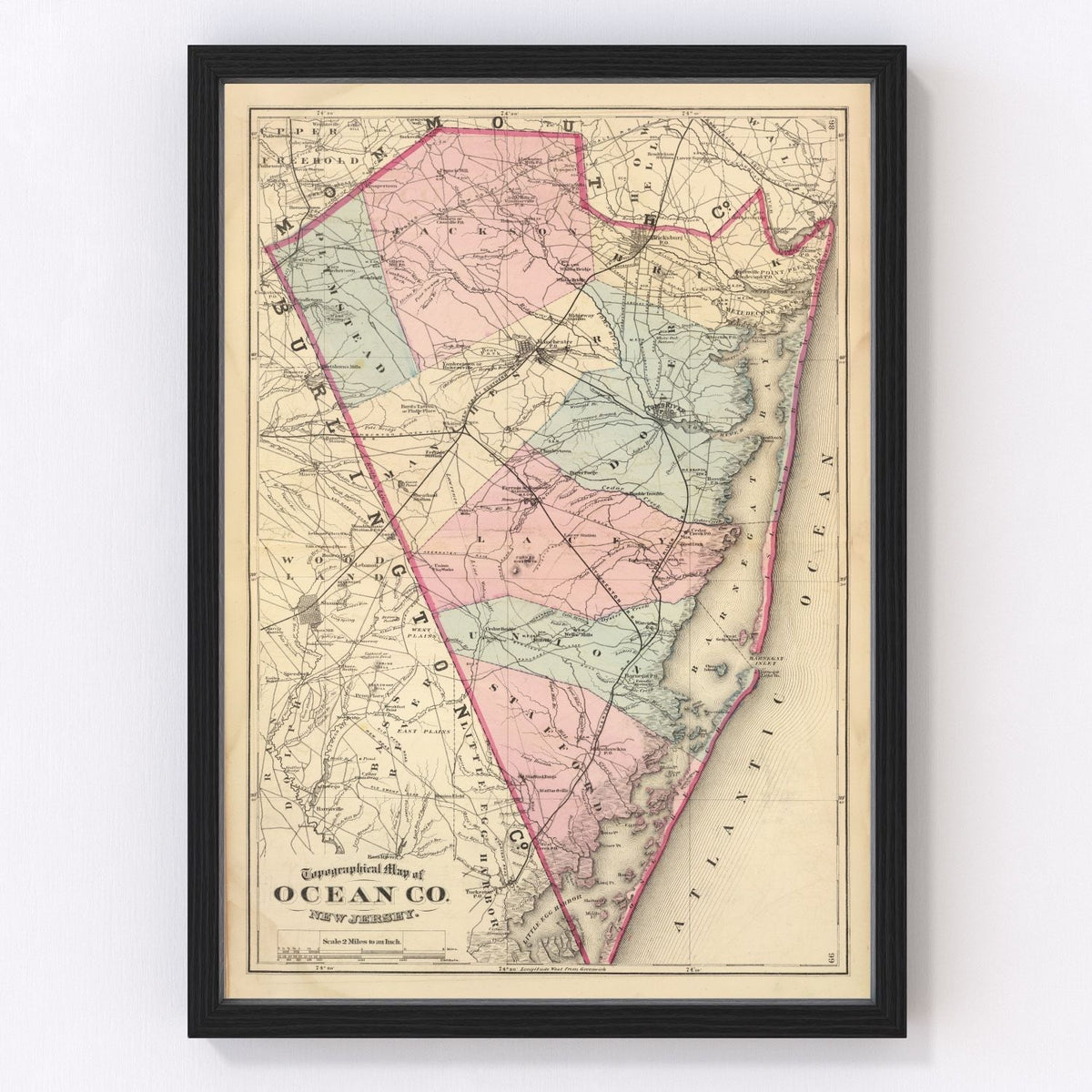 Ocean County Vintage Map 1872