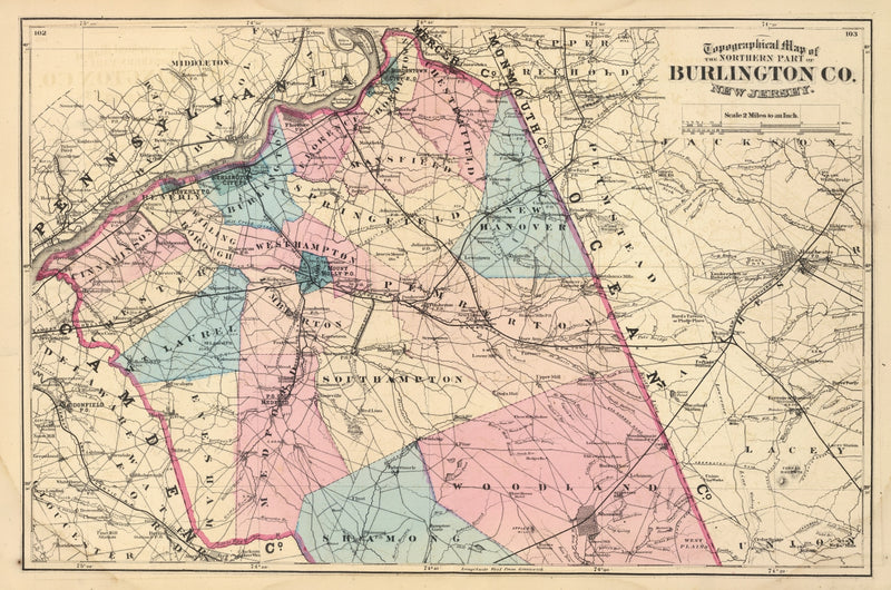 Size comparison using Vintage Map of Burlington County, New Jersey 1872