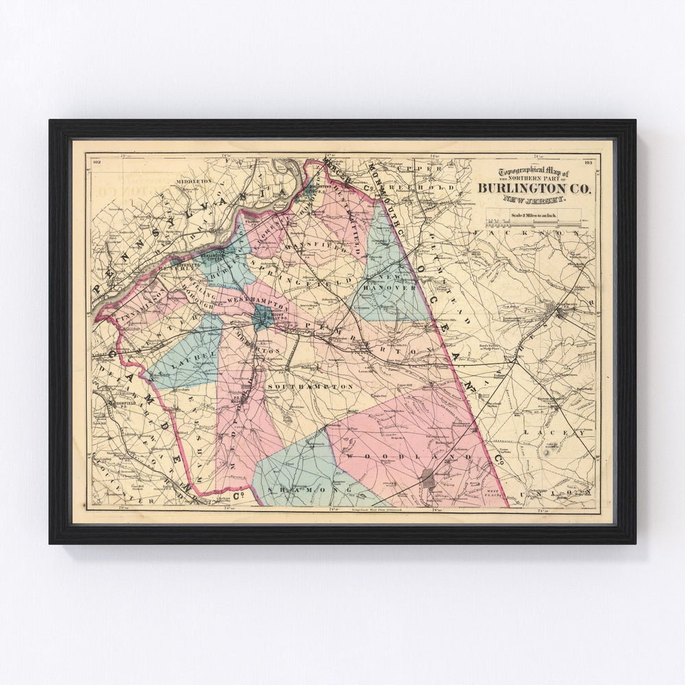 Burlington County Vintage Map 1872