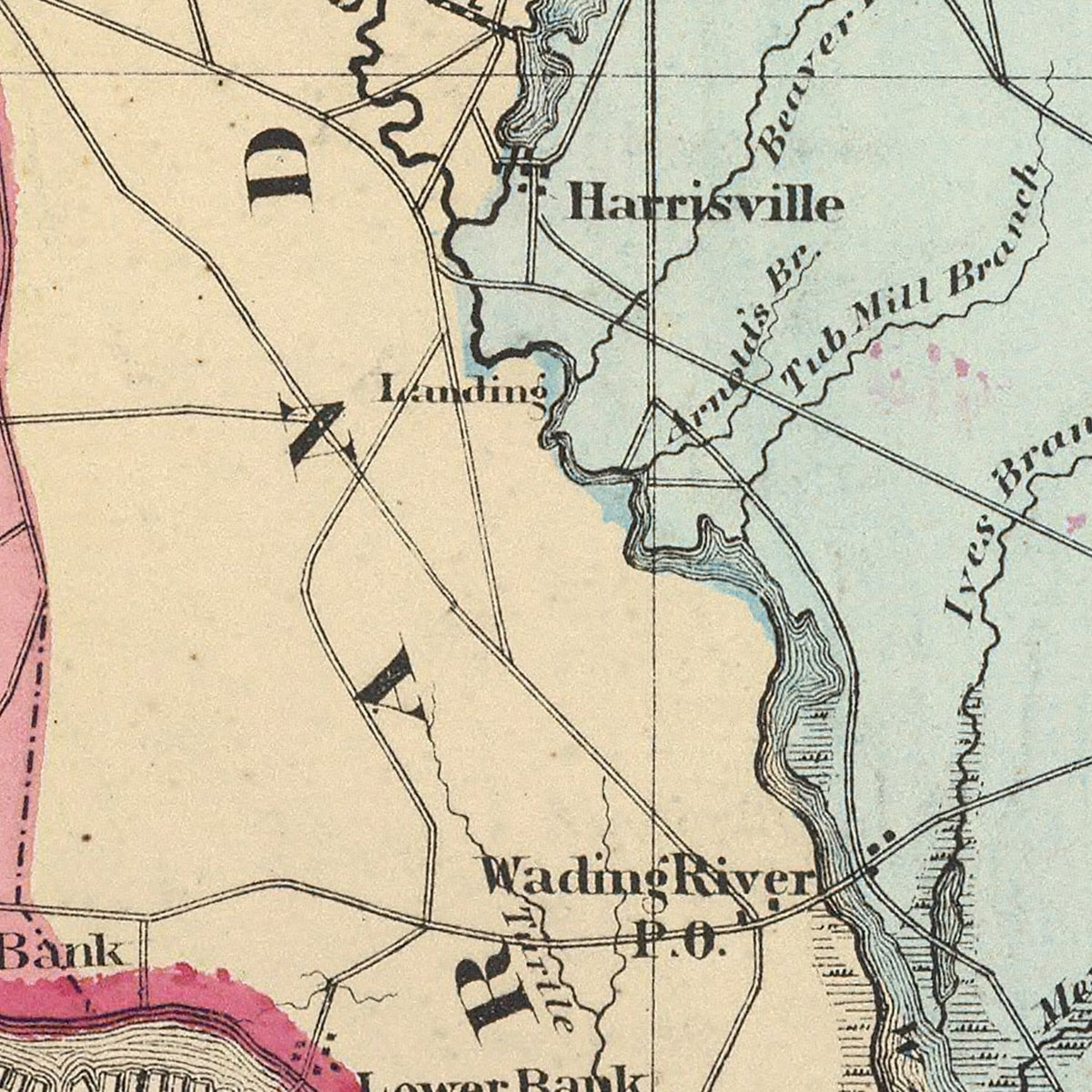 Restored historic details from the 1872 county map of Burlington County, New Jersey