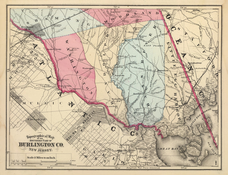 Size comparison using Vintage Map of Burlington County, New Jersey 1872