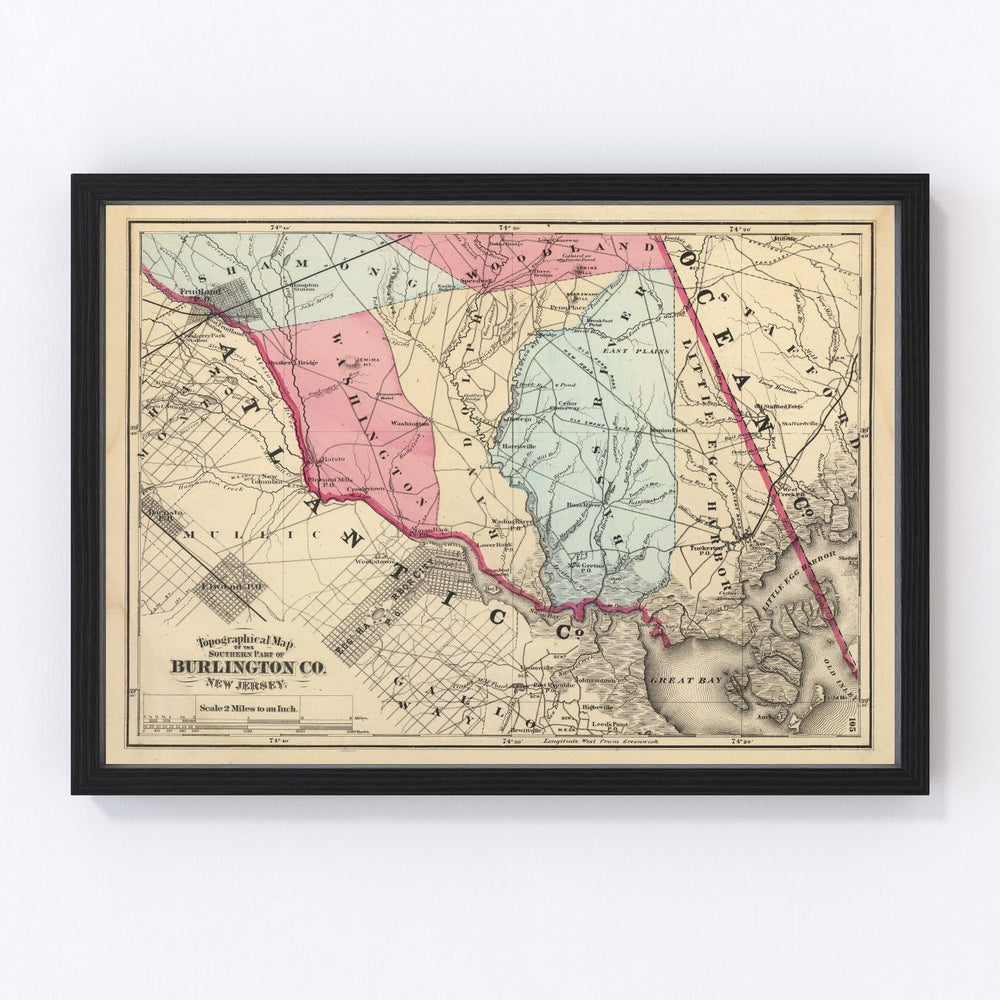 Burlington County Vintage Map 1872