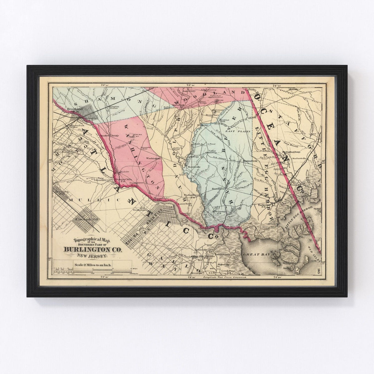 Burlington County Vintage Map 1872