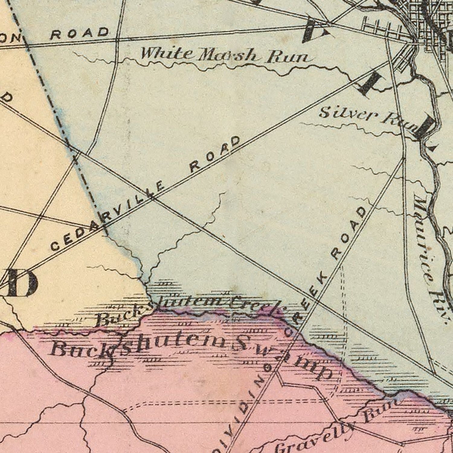 Restored historic details from the 1872 county map of Cumberland County, New Jersey