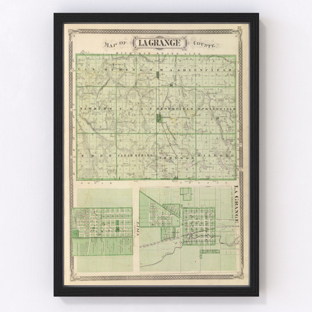 Lagrange County Vintage Map 1876