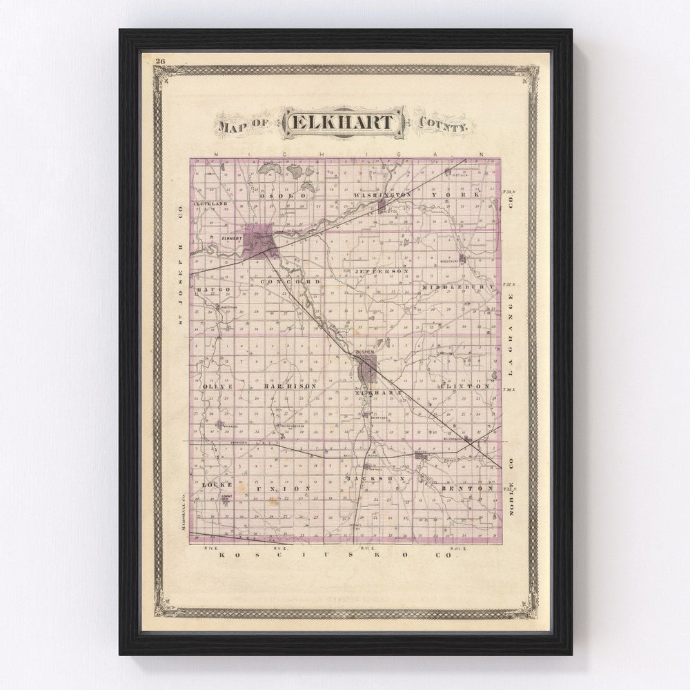 Elkhart County Vintage Map 1876