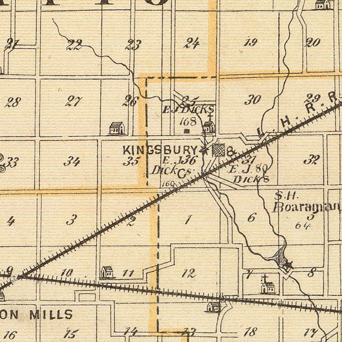 Restored historic details from the 1876 county map of La Porte County, Indiana