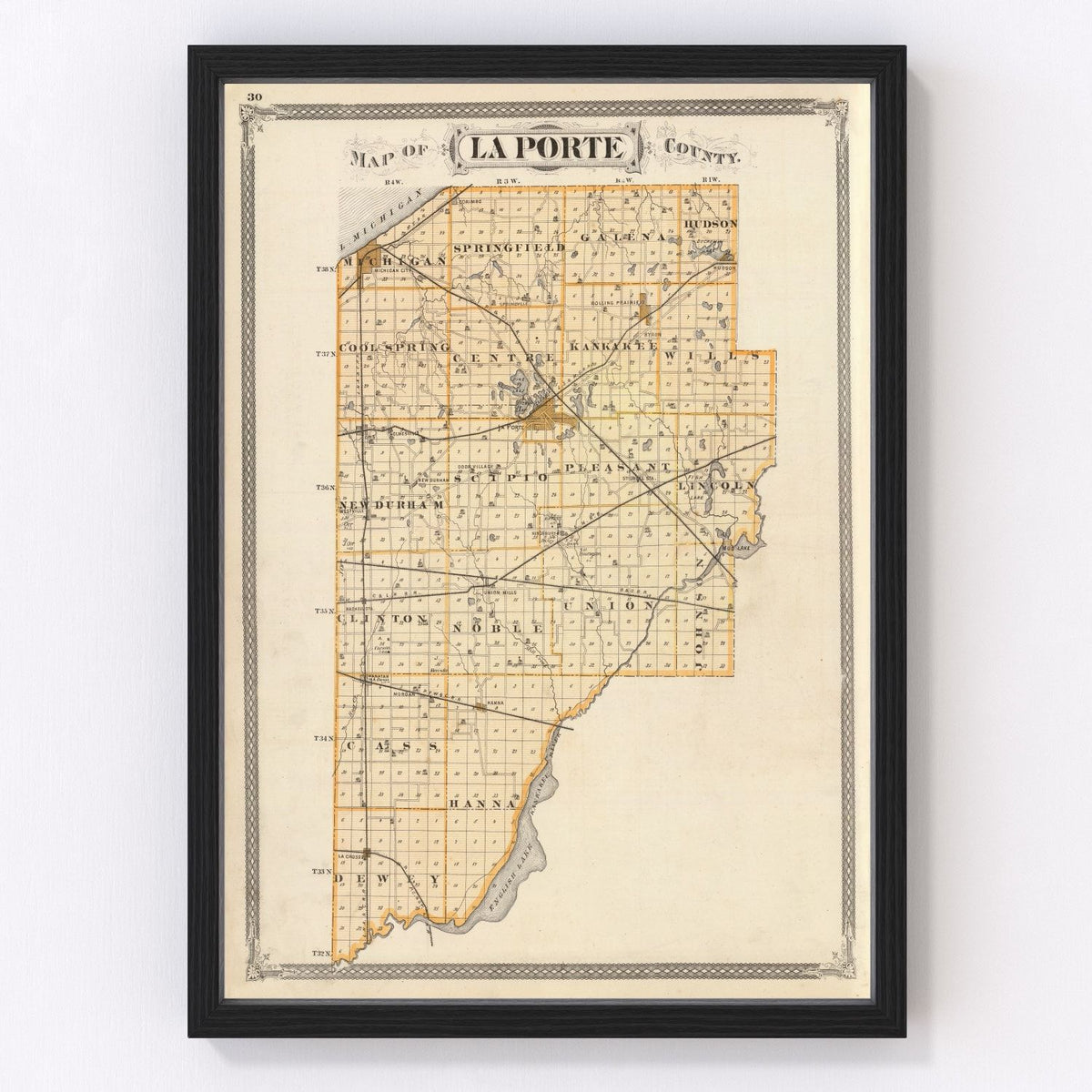 La Porte County Vintage Map 1876