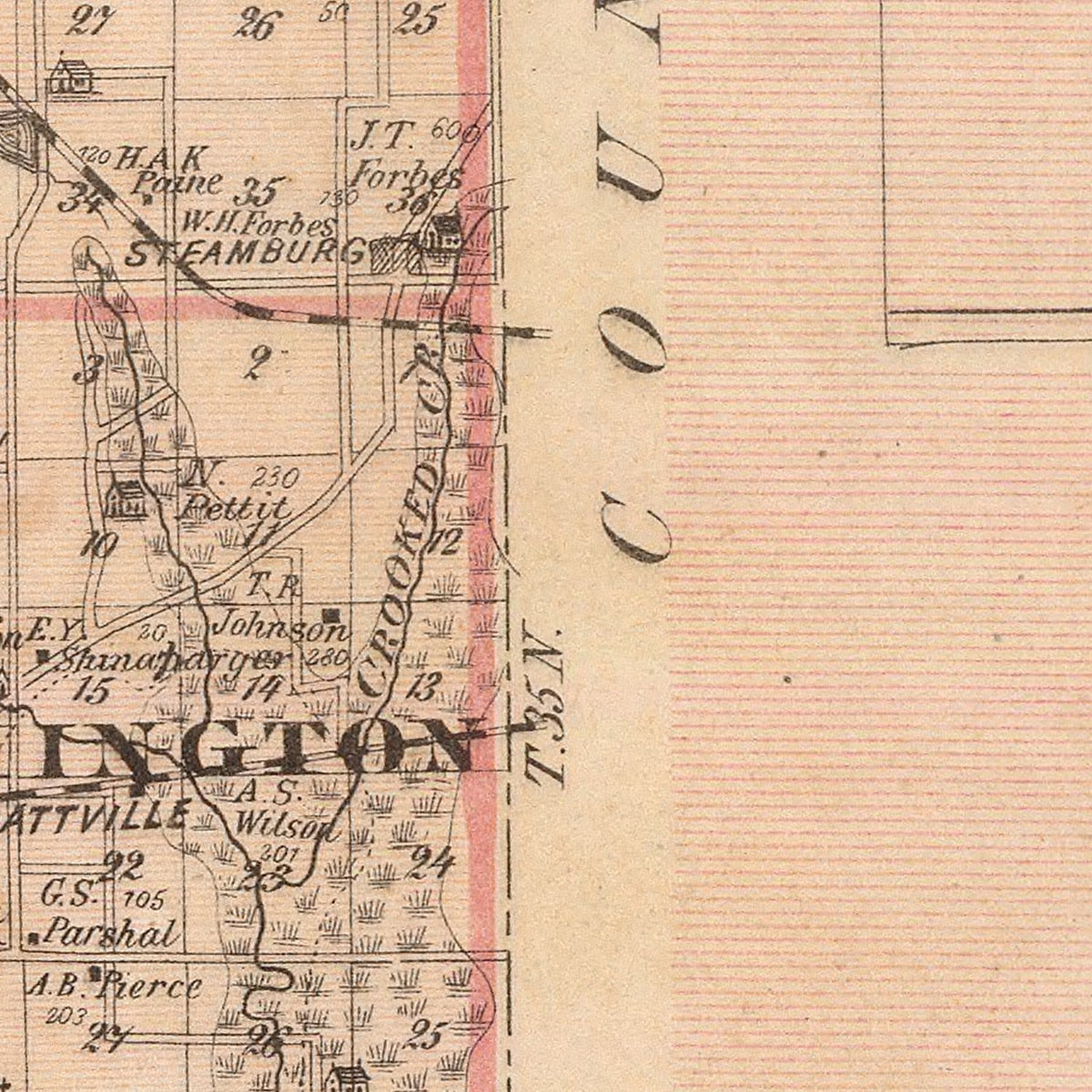 Restored historic details from the 1876 county map of Porter County, Indiana