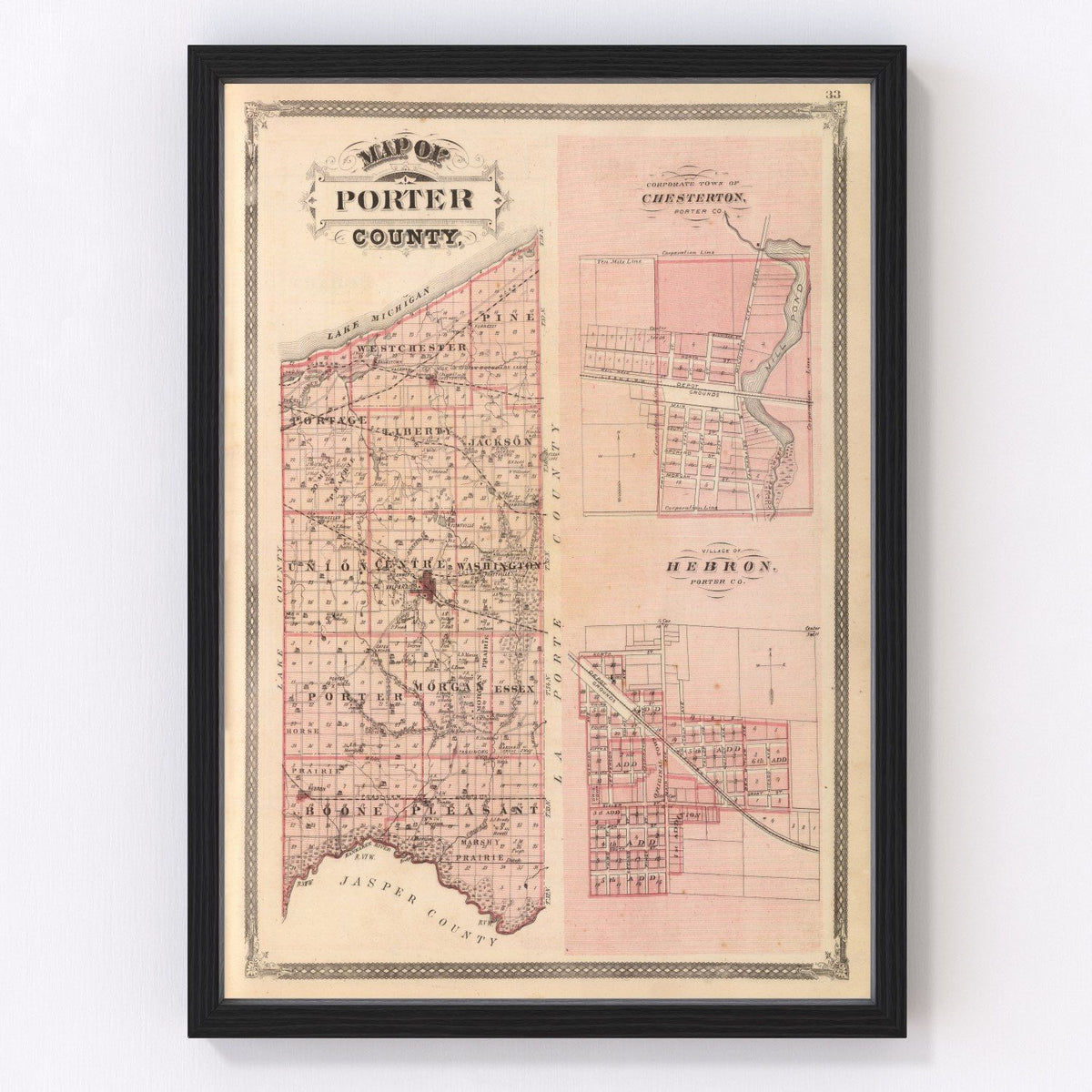 Porter County Vintage Map 1876