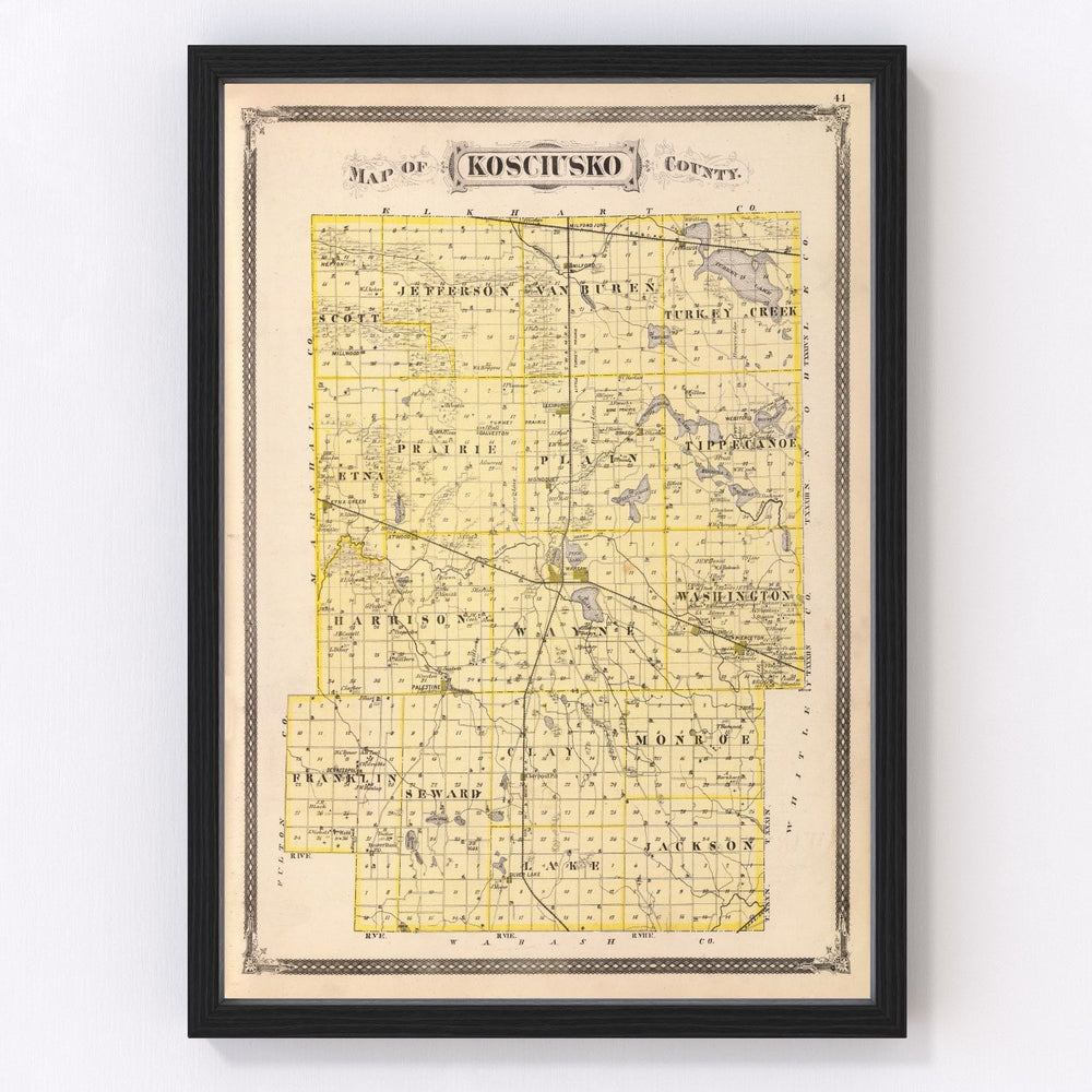 Kosciusko County Vintage Map 1876