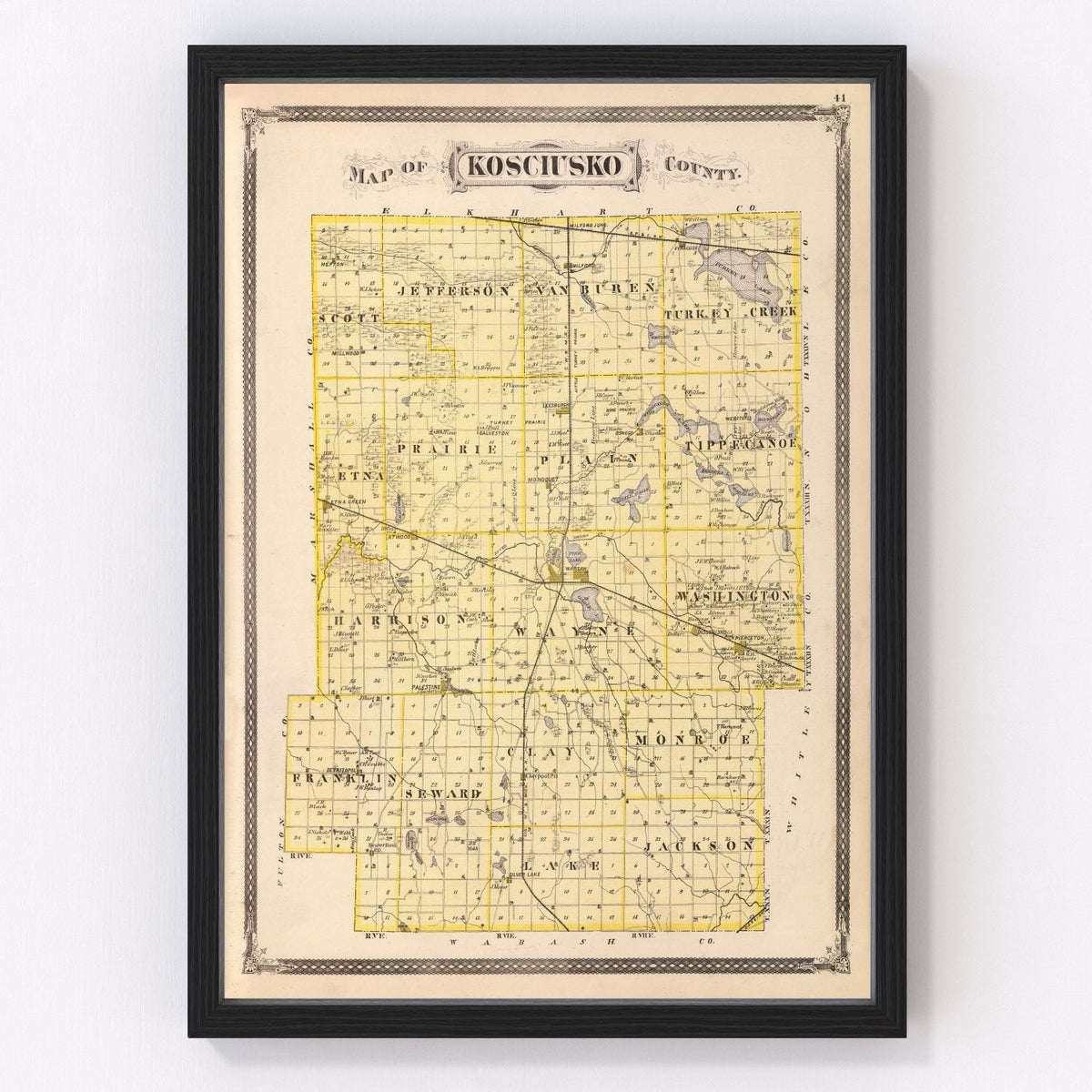 Kosciusko County Vintage Map 1876