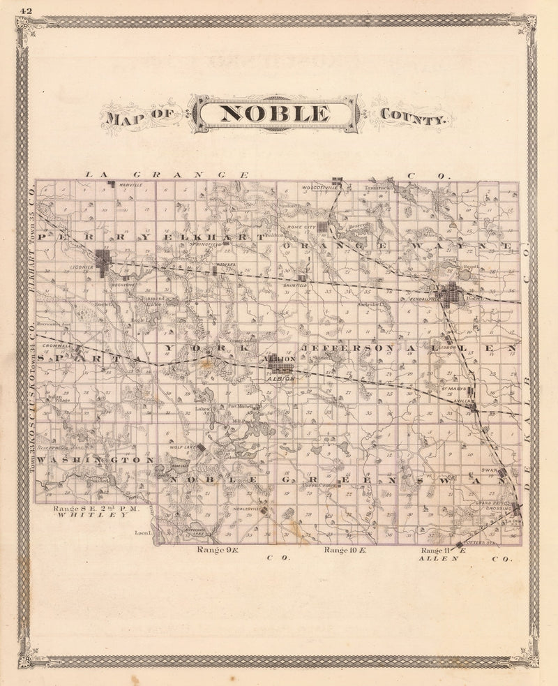 Size comparison using Vintage Map of Noble County, Indiana 1876