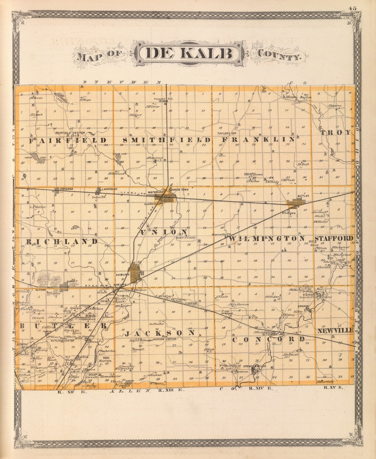 Preview of Vintage Map of Dekalb County, Indiana 1876