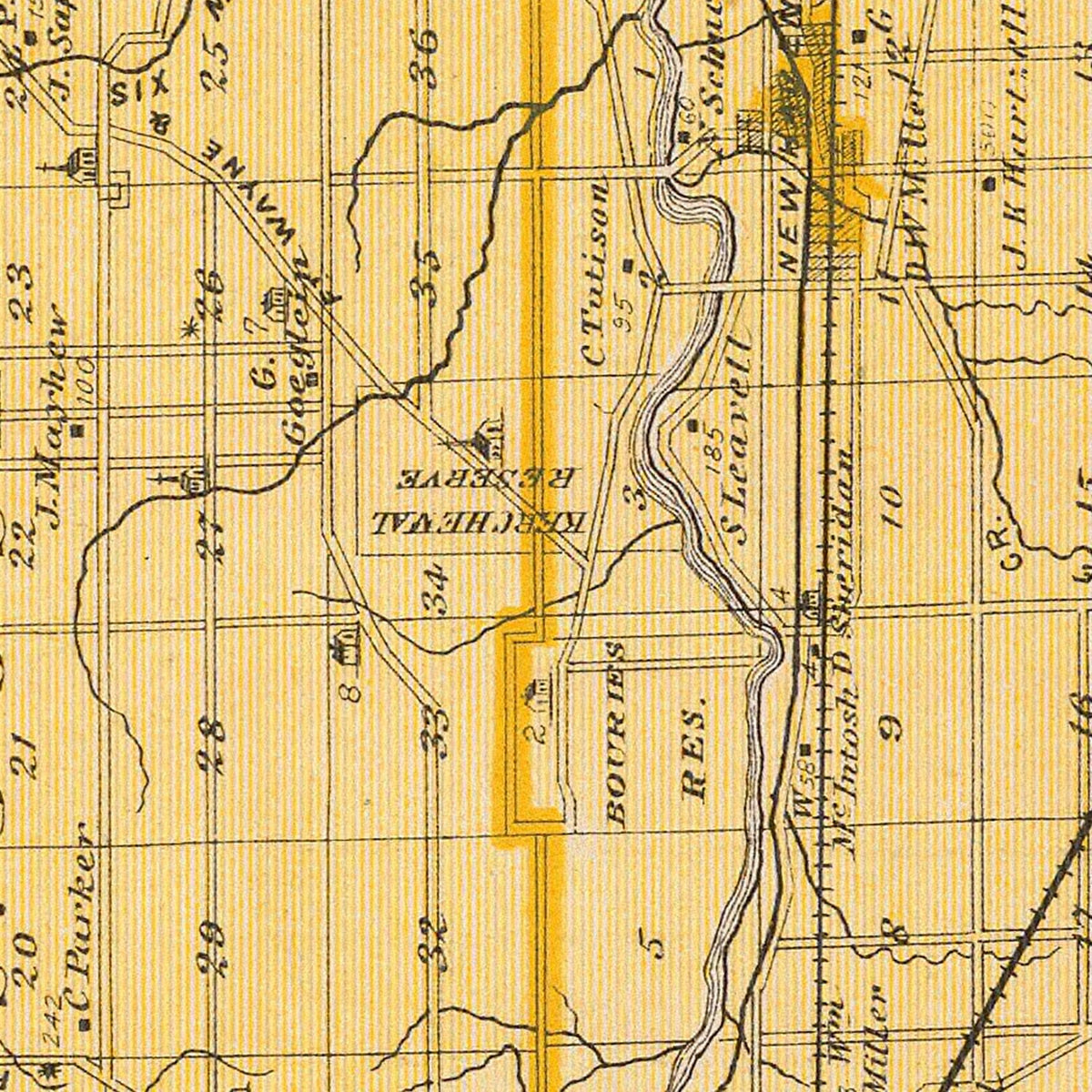 Restored historic details from the 1876 county map of Allen County, Indiana