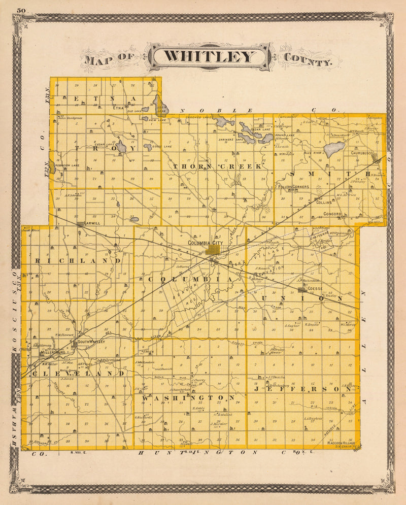 Size comparison using Vintage Map of Whitley County, Indiana 1876