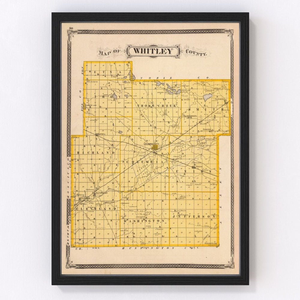 Whitley County Vintage Map 1876